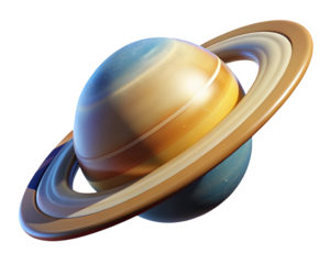 Cartoon saturn planet model with rings detailed texture space exploration astronomical object 3d illustration isolated on transparent background