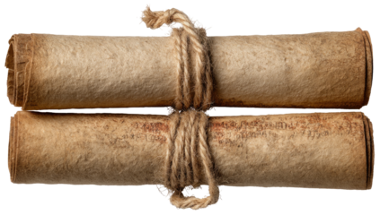 Two ancient scrolls bound with twine