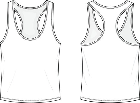 Women's racerback tank top technical fashion flat sketch. Apparel vector template.