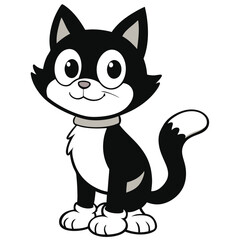 Vector art of cute cartoon black and white cat illustration, isolated on white background