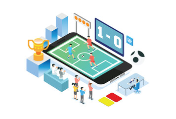 Obraz premium Modern Isometric Live Soccer Tournament Illustration, Suitable for Diagrams, Infographics, Book Illustration, Game Asset, And Other Graphic Related Assets