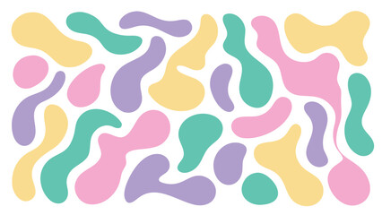 Abstract background with pastel colored blobs in yellow pink purple and teal scattered randomly design