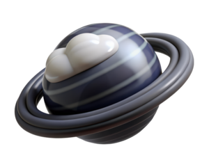 Cute cartoon saturn planet with cloud rings stylized planetary object isolated 3d illustration isolated on transparent background