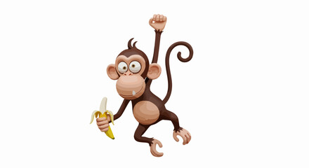 Cartoon monkey holding banana