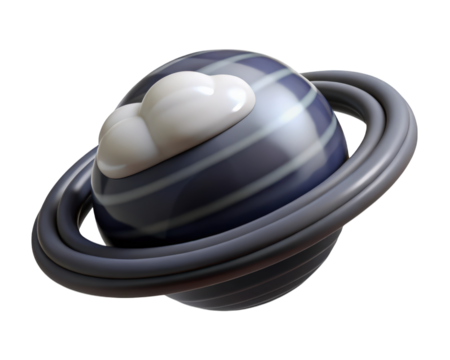 Cute cartoon saturn planet with cloud rings stylized planetary object isolated 3d illustration isolated on transparent background