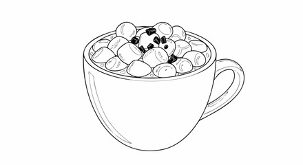 Line art illustration of hot chocolate in mug