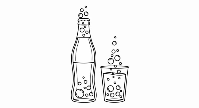 Fizzy beverage bottle and glass illustration