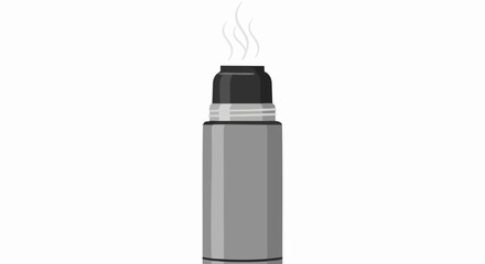 Monochrome illustration of a thermos with steam against a white background
