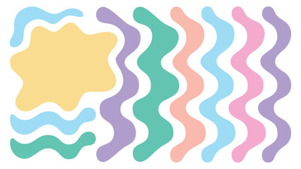 Illustration of pastel colored wavy lines and abstract shapes on a white background design element