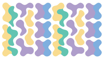 Seamless pattern of pastel colored abstract shapes arranged in a grid on a white background