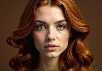 Fototapeta premium Portrait of Woman with Auburn Wavy Hair