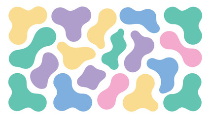 Collection of pastel colored abstract shapes scattered randomly on a white background creating a pattern