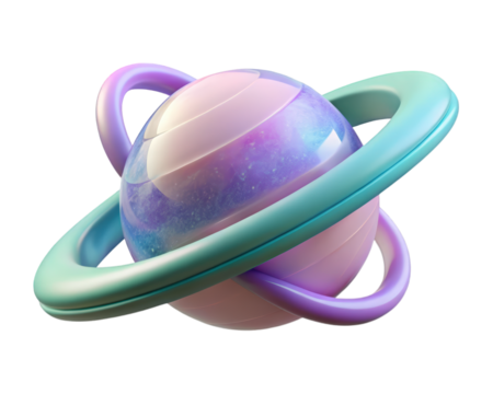 Pastel galaxy planet with rings floating in space cosmic 3d illustration isolated on transparent background