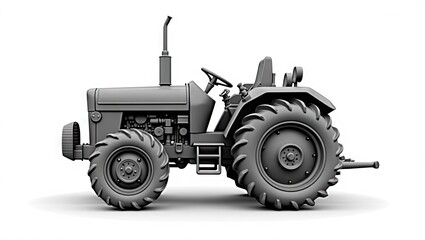 Obraz premium Gray agricultural tractor model, side view.