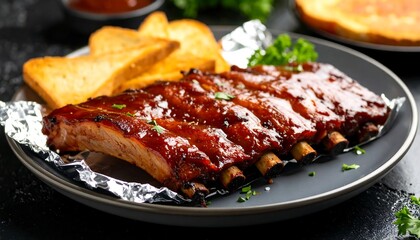 BBQ ribs with toasted bread