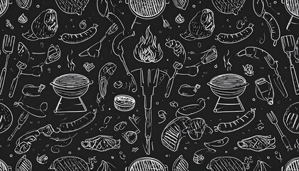 BBQ sketch pattern, various grilling items