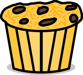 Cute Cartoon Muffin with Chocolate Chips and Cheese Topping Vector Illustration
