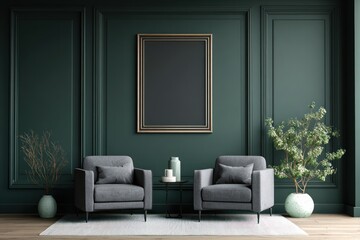 Dark green room with gray armchairs