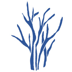 Obraz premium Minimal coral silhouette in ink blue color. Vector marine element for tile design, contemporary coastal decor, print, logo, stickers