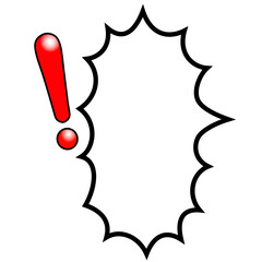 テカリ有る赤いビックマーク付きの右口で爆発型で縦長の吹き出し