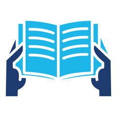 Reading Icon In Blue Monochrome Flat Design, Vector Illustration