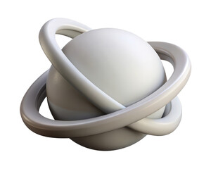 White sphere surrounded by orbit ring abstract conceptual design 3d illustration isolated on transparent background