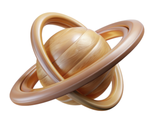 Wood planet saturn with rings aesthetic minimalist woodgrain design isolated graphic space object 3d illustration isolated on transparent background