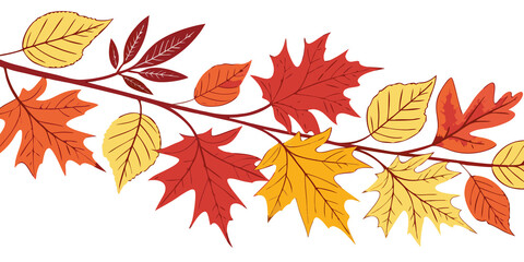 Bright autumn leaves in textured flat style