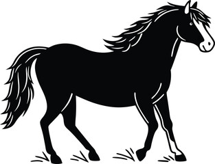 Vector art of black silhouette of a horse standing, isolated on white background