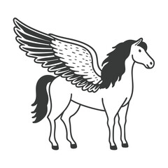Illustration of a mythical winged horse, pegasus, isolated on white background