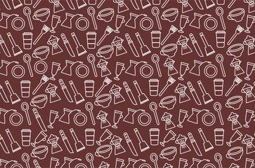 Doodle kitchen utensil seamless pattern. Doodle kitchen utensil icons seamless pattern. Vector kitchen utensil icons. Set of kitchen utensil icons collection.