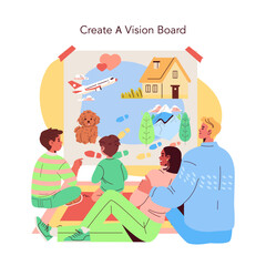 Family Creating Vision Board Together in Cozy Setting