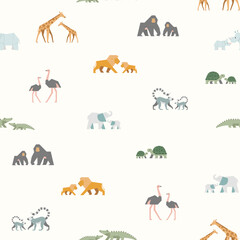 Seamless Vector Animal Pattern, Cute Safari Animal in Minimal Flat Style for Kids Fabric, Wallpaper, Nursery Decor and Packaging Design © zenina