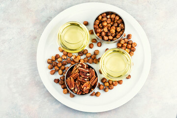 Nut oil and nuts.