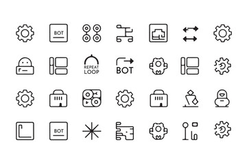 Collection of clean minimalist icon set for various technology and design concepts
