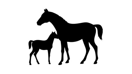Obraz premium Silhouette illustration of a mare and foal standing side by side in a simple and elegant design style