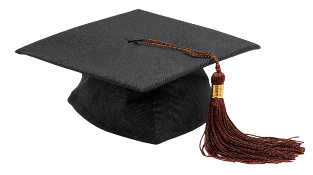 Dark gray graduation cap, tassel