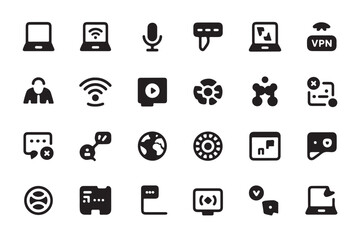 Modern set of black and white vector icons for digital communication