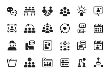 Set of vector icons representing business communication and collaboration