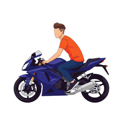 Fototapeta premium An illustration of a young man riding a modern blue sport motorcycle.