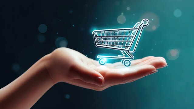 Hand holding digital shopping cart