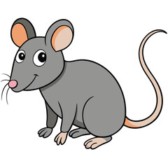 Fototapeta premium Vector art of cute cartoon grey mouse with big ears and a long tail, isolated on white background