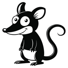 Vector art of cute cartoon black mouse character with big eyes and a smile, isolated on white background
