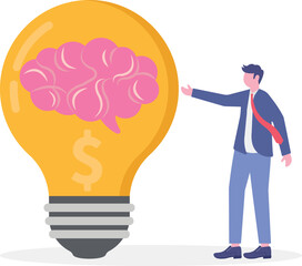 Businessman open light bulb idea with dollar symbol in flat design

