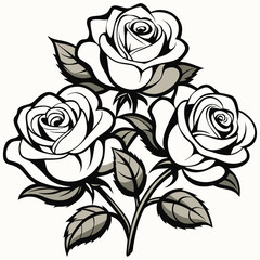 Vector art of a bunch of three beautiful roses with leaves, isolated on white background © Epicart