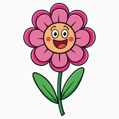Vector art of a cute cartoon pink flower with a happy face, isolated on white background