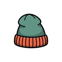 Fototapeta premium Cartoon beanie hat with orange and green colors