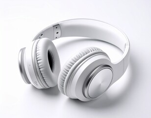 Another view of the white and silver wireless headphones, highlighting their clean and elegant appearance for a premium technology brand.
