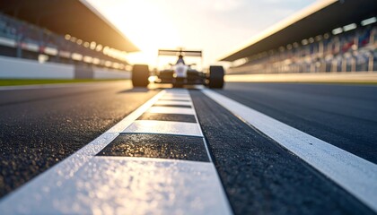 Racing car on track, sunset