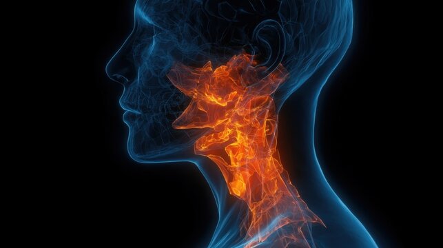 scene sequence of parotid gland infection progression parotitis swelling intensifying with glowing orange inflammation.